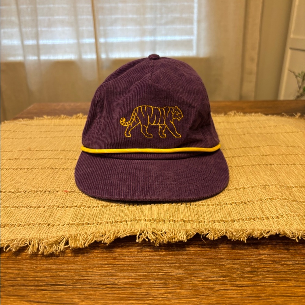Purple Corduroy Baseball Cap with Yellow Tiger Embroidery
